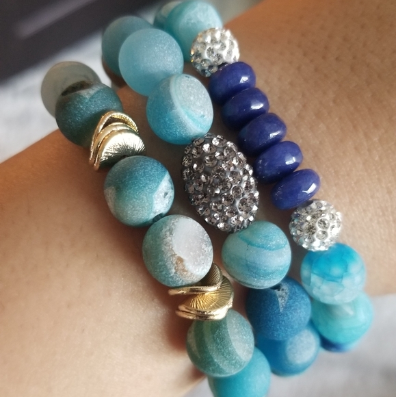 Lovely 3Pcs/Set Natural Druzy Gem Stone Bracelets - Picture 2 of 6